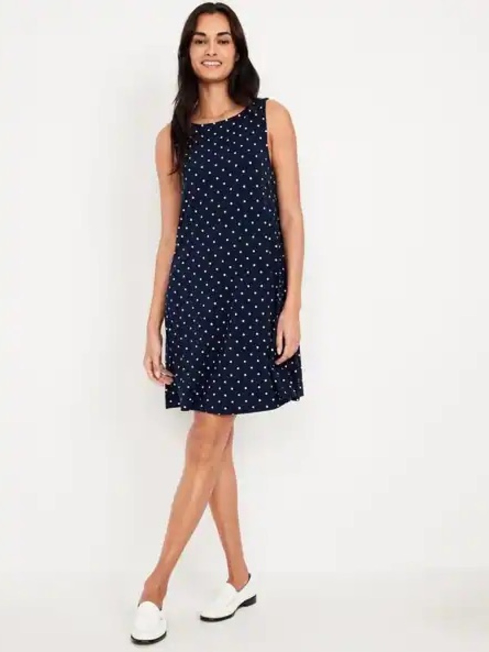 NEW Old Navy Swing Dress Navy Blue Polka Dot 2X